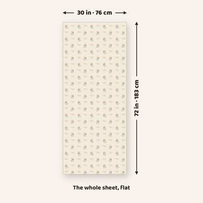 The full Koningsprotea wrapping paper sheet laid flat, marked 30 in (76 cm) wide and 72 in (183 cm) long