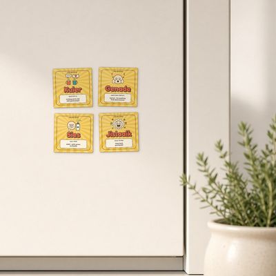 Launch 4-pack (Sunshine): All 4 on a cream enamel door next to a herb pot