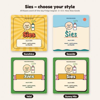 The Sies magnet in all four styles: Sunshine, Seaside, Veld and Sunny Mix